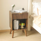 Fultyle Mid Century Modern Nightstand with Charging Station, Modern Bedside Table with Fluted Drawer and Storage Shelf, End Side Tables Living Room for Bedroom, Office (Rustic Brwon) - color: Rustic Brown With Charging Station