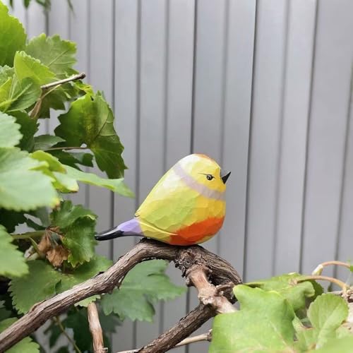 Handmade Wooden Leiothrix Figurines- Hand-Carved Colorful Lovebird Statues - Solid Wood Bird Sculptures for Home Decor, Wedding Anniversary & Bird Lover Gifts - color: Colour