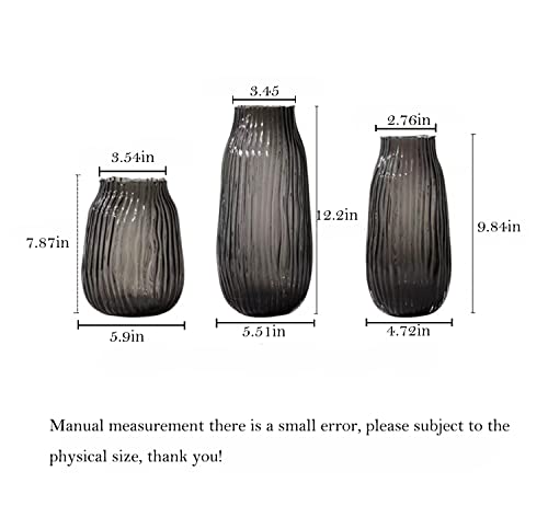 Black Grey Glass Vase for Flowers,Dark Grey Bud Tall Glass Vases,H-12.0" Simple Striped Design for Home Floor Decor,Farmhouse Decor, Centerpiece Coffee Table Decorations - color: Smoke Grey, size: H-12.0IN