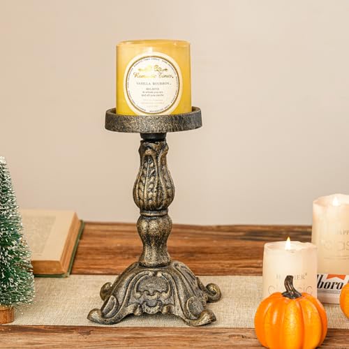 Sungmor Vintage Cast Iron Pillar Candle Holder,7.5" Tall Heavy Duty Candlestick Holder,Decorative Candle Stand for Table Centerpiece