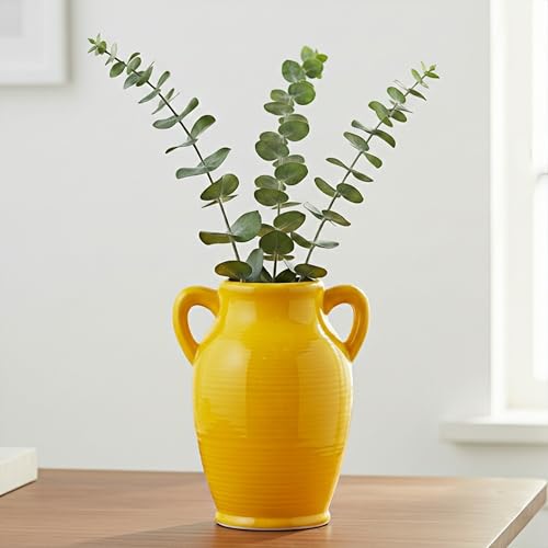 Sunddo Yellow Ceramic Vase 8 Inch - Modern Decorative Vase with 2 Handles for Home Decor, Ideal Centerpiece for Kitchen, Living Room, and Dining Table - color: Yellow - 8, size: 8 Inch