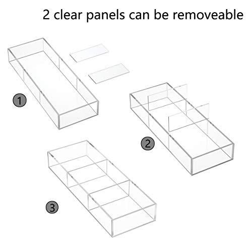 HIIMIEI 3 Section Clear Acrylic Drawer Organizer Tray, Office & Makeup Drawer Organizer (11.8x4.3 inch) - size: 4'' x 12''