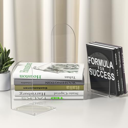 Acrylic Bookends 6 Pieces, Book Ends for Shelves, Clear Bookends for Shelves, Transparent Book Organizer for Desktop, Shlef Book Stopper for Home Office - style: 6 Pieces Acrylic Bookends