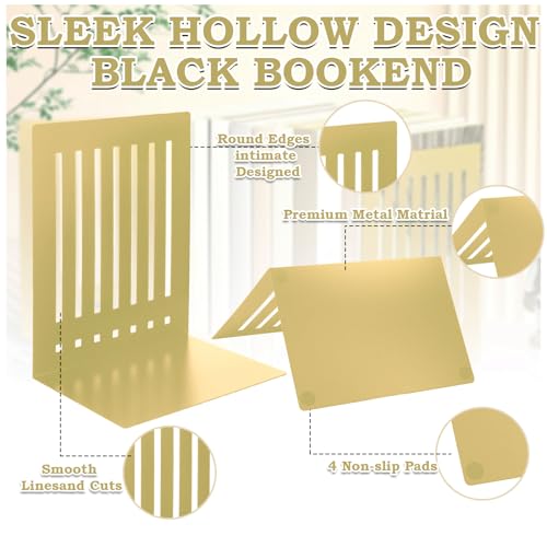 4 Pcs 10 Inch Heavy Duty Bookends Non-Skid Base Large Heavy Duty Book Ends Stopper for Office Books Vinyl Records Shelves Binders (Gold) - color: Gold, size: 10 Inch
