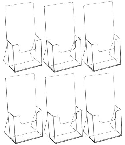 MaxGear Acrylic Brochure Holder 4 Inch, Clear Plastic Countertop Literature Holders, Trifold Flyer Display Stand for Pamphlets, Booklets, Magazines, Menus, Multi Purpose Organizer for Office, 6 Pack - size: 4''x9'', style: 6 Pack