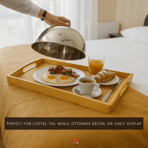 JapanBargain, Large Bamboo Tray with Handle for Tea Lunch Dinner Butler Serving Tray Shelf Tray, 20 x 13