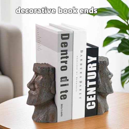 jinhuoba Decorative Bookends Easter Island Book Ends, Modern Book Holder Ends for Shelves, Novelty Heavy Duty Book Ends for Office Home Desk Bookshelf, 6.3" L x 6.7" H x 3.5" W, Resin