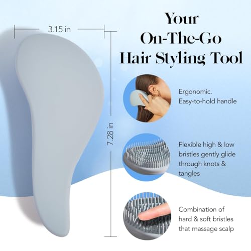 Kitsch Detangler Brush – Gentle Curly Hair Brush with Flexible Bristles for All Hair Types - Wet or Dry | Detangling Hair Brushes for Women & Men, Hairbrush for Adults & Kids - Haze Blue - color: Haze Blue