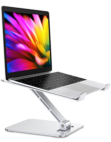 RIWUCT Foldable Laptop Stand, Height Adjustable Ergonomic Computer Stand for Desk, Aluminum Portable Laptop Riser Holder Notebook Mount Compatible with MacBook Pro Air, HP, Dell 10-16" - color: Silver