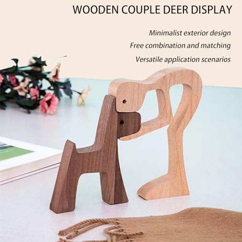 Men and Dog Figurines Decorativa Wooden Gift Home Décor Accents,Wood Sculpture Puppy and Human Statue Figurine Office Home Decor Sculpture,Wooden Puppy Figurines for Dog Lovers