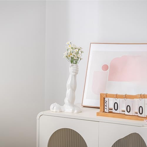 Hand Vase,10.63'' H Muscular Arm Ceramic Vase, Artistic White Ceramic Flower Vase for Home Decor, Table Centerpiece, Modern Sculptural Aesthetic 10.63'' H