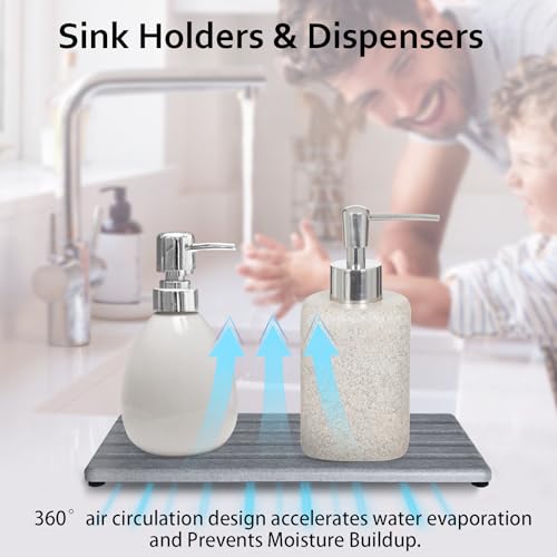 Diatomite Soap Dish, Water Absorbing Stone Tray, Kitchen Sink Organizer, Fast Drying Counter Holder (Grey, 11" x 4.7"/28 x 12cm) - color: Gray, size: 11" x 4.7" (28 x 12cm)