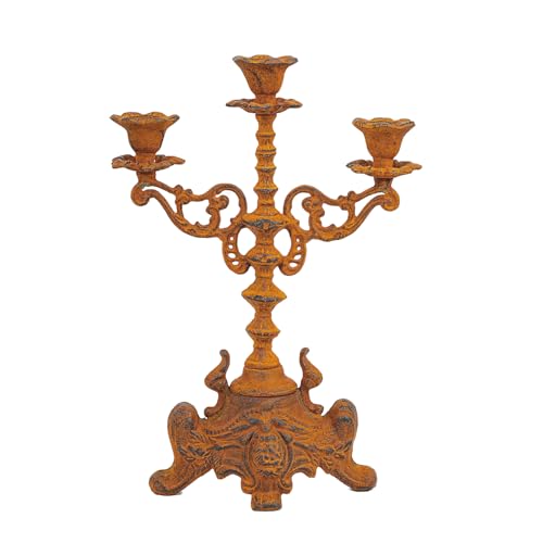 Sungmor Rusty Cast Iron 3 Arm Candelabra, 13" Tall Vintage Candlestick Holder, Decorative Taper Candle Holder, Pretty Centerpiece Candle Stand for Halloween, Christmas, Holiday Décor - color: Classical - 13inch Tall