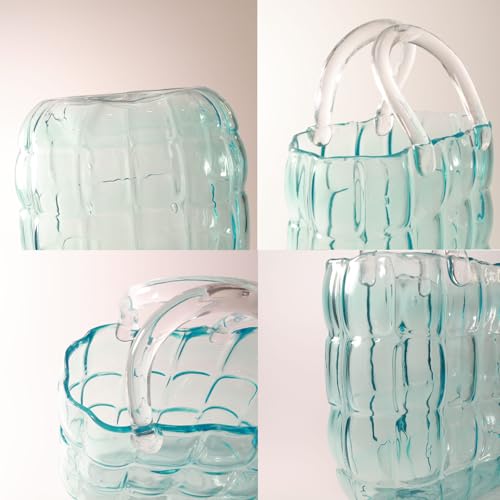 Glass vase - 10.6 inch Handbag-Shaped Woven vase That can be Filled with Water to Serve as a Fish Tank. Customized Gift Box Packaging is Available- Blue - color: Bulging Blue