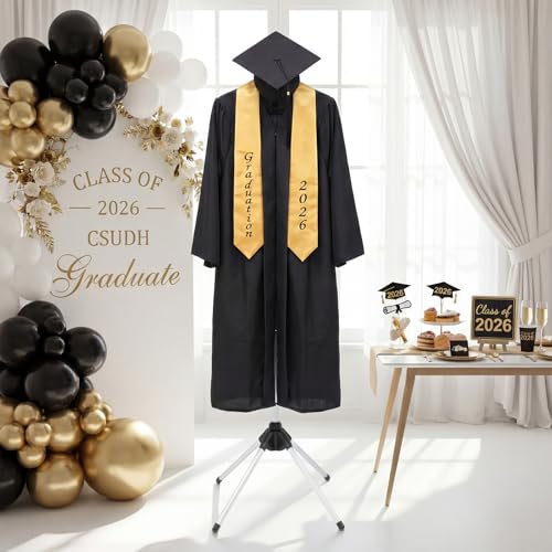 Bucherry Graduation Gown Display Stand Adjustable Garment Hanger for T Shirt Portable Hanging Metal Clothes Stand for Cap Clothing Jacket Coat Shirt Display (Rack,Silver and Black,32"-63") - color: Silver and Black, size: 32"-63", style: Rack
