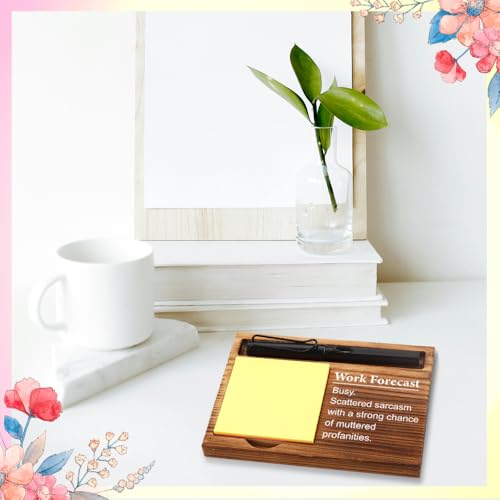 FOUGSTA Funny Office Gifts for Women, Wooden Notepad Pen Holder With Funny Quotes, 16.5 x 12 x 1.5 cm, XXN10 - style: Work Forecast