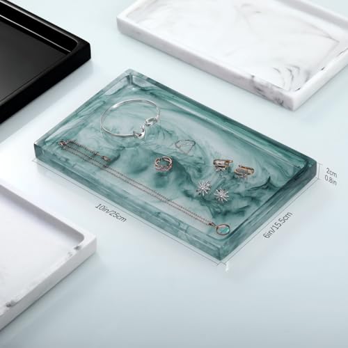 Emibele Bathroom Tray - Resin Countertop Vanity Tray with Jewelry Storage & Organizer for Candle, Plant, Perfume, Shampoo, Towel - Home Decor, Medium, Ink Green - color: Ink Blue, size: 10" x 6.1" x 0.8"