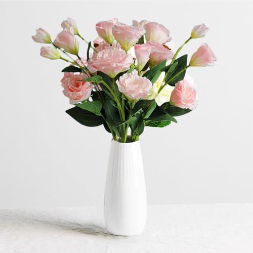 White Ceramic Vase, 7.5 Inch Flower Vase with Vertical Stripes for Pampas Calla Lily Tulip, Minimalism Modern Style for Housewarming, Weddings, Birthday, Christmas, Thanksgiving, New Year - color: White