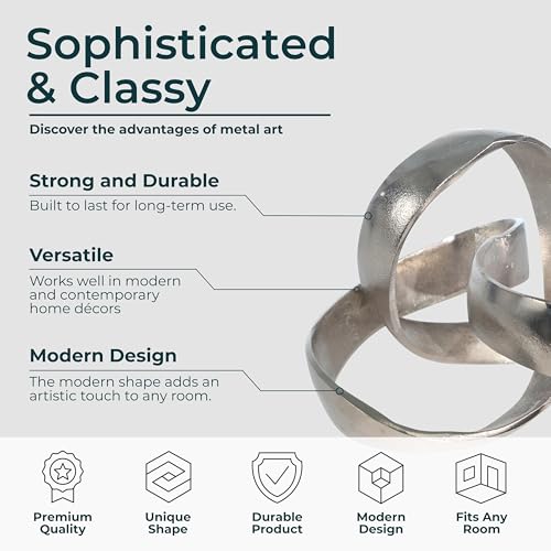 Metal Decorative Object – Minimalist Shelves & Coffee Table Decor – Aluminum Knot Sculpture Modern Home Decor for Office, Bedroom & Living Room – 8" x 7", Silver - color: Silver