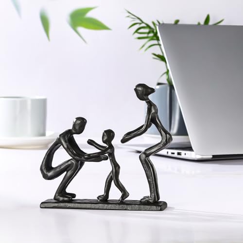 Rustic Family Figurines Family of Three Sculptures Parents and Kid Statue for Bedroom Décor Cast Iron Family Sculpture for Living Room Decor Gifts for Family Unique Art Piece Modern Home Décor - style: Family of Three Sculptures