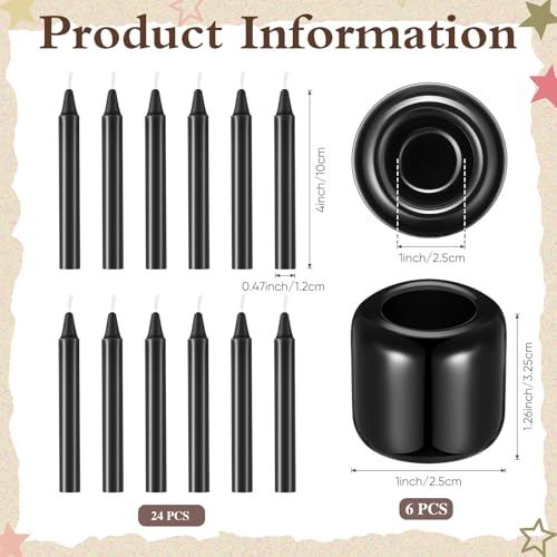 Baderke 24 Pack 4 Inch Mini Black Taper Candles Sticks and 6 Spell Candle Holders for Witchcraft Spell Candles for Rituals, Birthdays, Meditation, Altar, Spells - color: Black