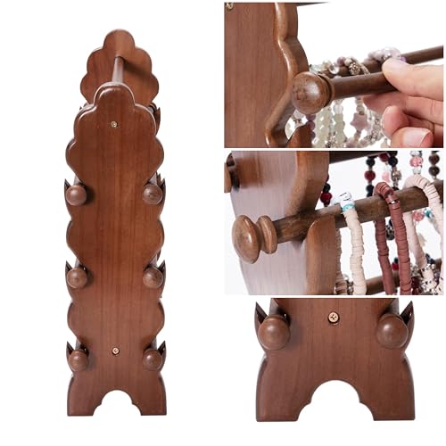 Two-Sided Wooden Jewelry Bracelet Holder Display Stand with 6 Removable Holders - 3 Tier Bar Bangle Organizer Perfect for Organizing and Showcasing Bracelets, Watches, and Accessories - style: 6 Tier-Brown