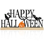 COCHIE Metal Happy Halloween Sign, Black Halloween Decorations for Home, Office, Shelf, Mantel, Indoor, Jack-o-lantern Decoration, Spooky Cat Bat Decor (Halloween) - style: Halloween