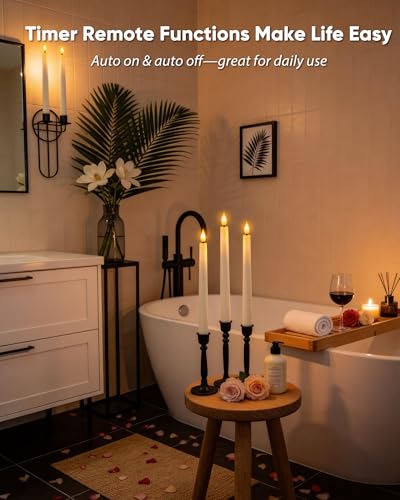 Homemory 6 Pcs Waxy Flameless Taper Candles with Remote, Flickering Battery Operated Candlesticks, Led Fake Candles Tall Candle for Home, Wedding, Party, Ivory, 9.6 inches - style: Classic - Ivory 9.6"
