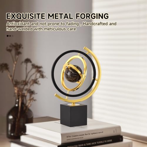 Modern Decorative Globe Sculpture, Black and Gold, Matel Base, Orbital Design, Contemporary Home Decor, Metal Art Piece