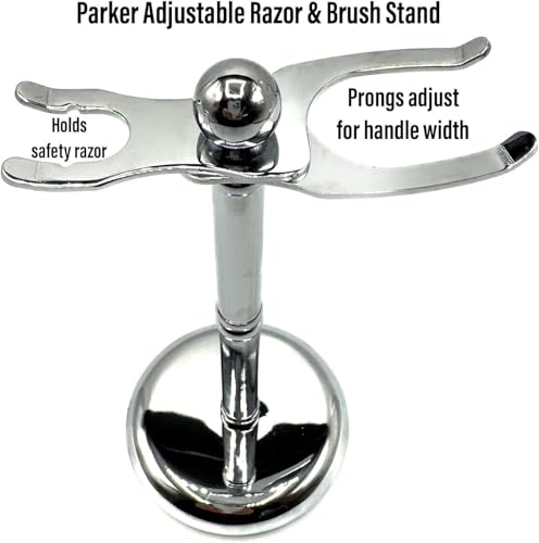 Parker Safety Razor, The Adjust-O-Stand, Adjustable Safety Razor & Shave Brush Stand, Simple to Customize to fit Any Size Shave Brush - PATENT PENDING