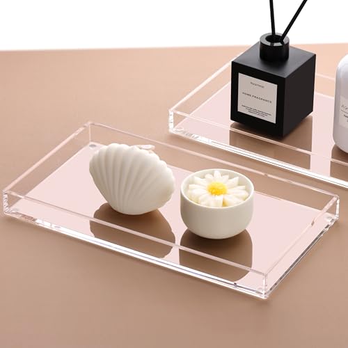 DINGHUO Bathroom Vanity Perfume Tray Acrylic Rectangle Soap Holder for Countertop, Clear Kitchen Sink Organizer for Candle, Jewelry, Keys - 1 Pack - style: Large Acrylic Tray