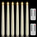Homemory 6 Pcs Waxy Flameless Taper Candles with Remote, Flickering Battery Operated Candlesticks, Led Fake Candles Tall Candle for Home, Wedding, Party, Ivory, 9.6 inches - style: Classic - Ivory 9.6"