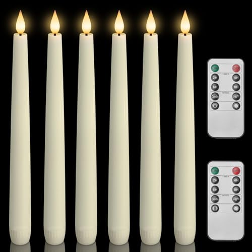 Homemory 6 Pcs Waxy Flameless Taper Candles with Remote, Flickering Battery Operated Candlesticks, Led Fake Candles Tall Candle for Home, Wedding, Party, Ivory, 9.6 inches - style: Classic - Ivory 9.6"