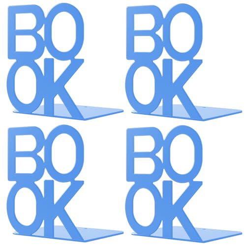 Book Ends - Decorative Metal Book Ends Supports for Bookrack Desk,Books, Unique Appearance Design,Heavy Duty (Blue, 2 Pair) - color: Blue, size: 2 pair