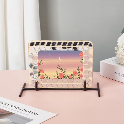 AHANDMAKER 2 PCS Metal Display Stand, Minimalist Tabletop Photo Display Stand Easel Portable Stand for Plaque, Photo, Notes, Trade Show, Office, Home Decoration, Black 8.07x3.98inch