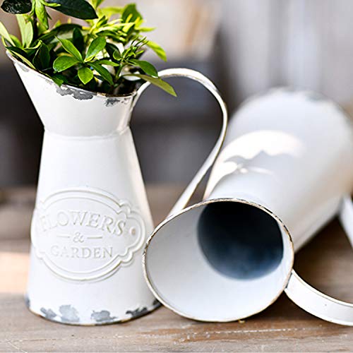 Rustic Metal Flower Vase, White Shabby Chic Vintage Farmhouse Jug Vase,Galvanized Milk Jug Pitcher for Home Decoration - 8.7" - color: Flower-pitcher