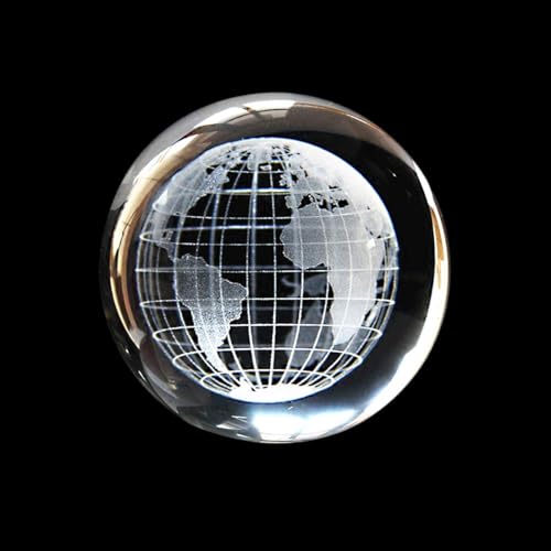H&D HYALINE & DORA 2.3 inch (60mm) Clear Crystal Glass Ball Paperweight 3D Laser Engraved Earth Globe World Map Ball with Metal Stand Decor - color: 60mm Globe