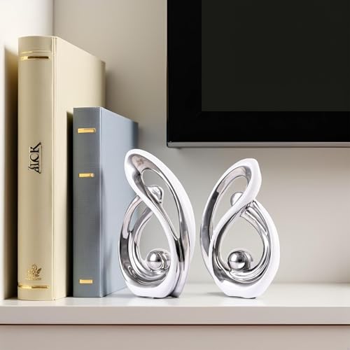 Home Decor Accent,Porcelain Art Mid Century Bookshelf Decorations,Gold Centerpieces for Tables,Abstract Ceramic Statue Sculpture for Coffee Table Mantel Tv Stand Centerpieces (White Silver, Small) - color: White Silver, size: Small