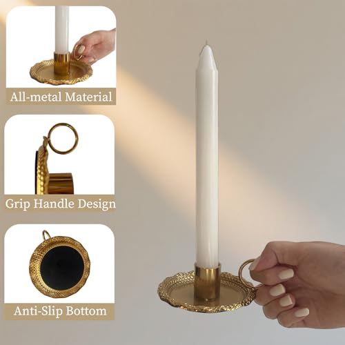 Taper Candle Holders Set of 2 Vintage Candlestick Holders Candlelight Stand with Handle for Home Wedding Table Decor (Gold) - color: Gold