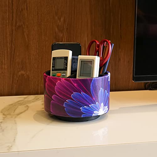 lizimandu Round Leather Art Supply Organizer,Remote Control Holder,360 Degree Spinning,Multi-Functional Pencil Holder,4 Compartments Desktop Stationary Organizer(1-Blue Fractal Flower) - color: 1-Blue Fractal Flower
