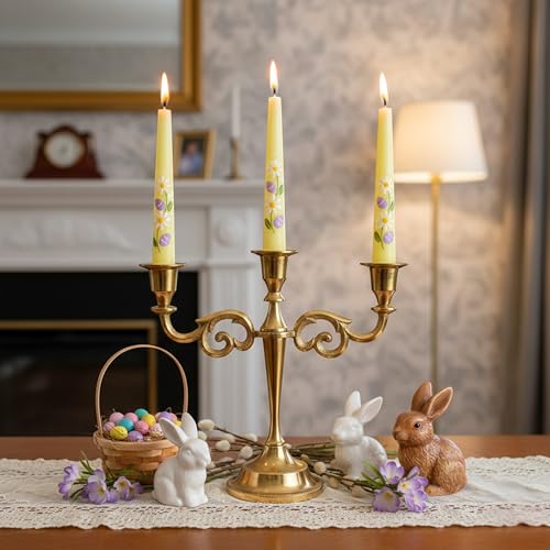 Rely+ 3 Arm Candelabra Taper Candle Holders Decorations Indoor Kitchen Décor Table Candles Candlestick Candelabra Centerpiece (Gold) - color: Gold, size: 3 Arm