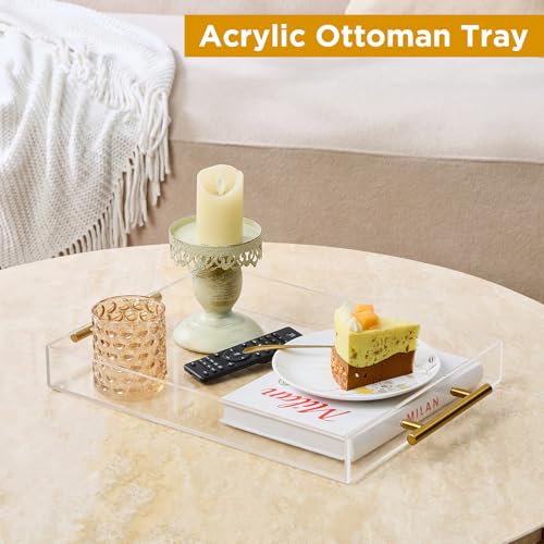 12"x16" Clear Acrylic Serving Tray with Golden Handles, Sturdy Huge Capacity Acrylic Tray for Coffee, Juice, Kitchen and Desk Organizer, Storage Tray (12"x16") - size: 16" x 12" x 2"