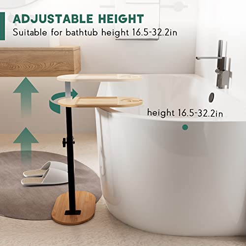 Yumkfoi Bamboo Bathtub Tray Table with Adjustable Height, Freestanding Bath Caddy Tray for Tub Against Wall, Bathtub Side Table for Luxury Bath Home Spa Homewarming - Patent Protected (Natural) - color: Natural