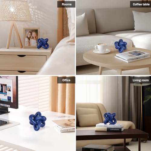 DOVDOV Blue Knot Sculpture, Three Knot Sculptures, Blue Home Decor Accents, Knot Sculptures for Rustic-Style Coffee Tables, Living Room Dining Tables, Entrance Hall Shelves, and Small Decorations. - color: Blue