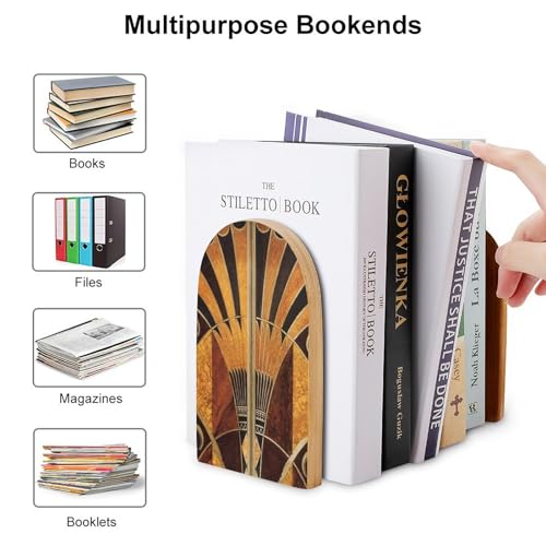Wooden Bookends 2 Pcs,Art Nouveau Vintage Heavy Duty Office Book Ends Anti Slip Book Shelf Holder with Metal Base Decorative Book Stands - color: Art Nouveau Vintage