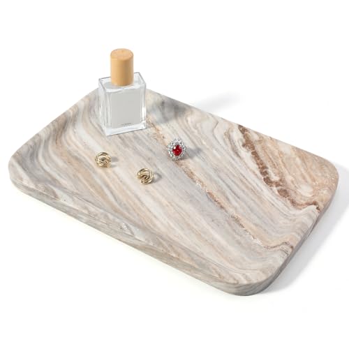 Koville Marble Tray, 12"x8" Marble Vanity Tray for Countertop Bathroom Kitchen Dresser, Decorative Catchall Trays for Perfume Jewelry, Rectangular Stone Serving Tray(Palissandro Blue - color: Palissandro Blue