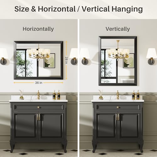 Briivue 20x28 Inch Black Bathroom Mirror for Wall, Thick Metal Framed Rectangle Mirrors for Over Sink, Bedroom, Living Room, Entryway, Anti-Rust, HD Tempered Glass - color: Black, size: 20"L x 28"W