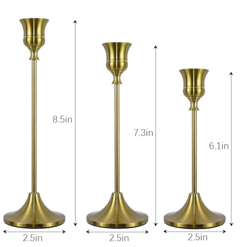 Candlestick Holders, Taper Candle Holders Set of 6, Vintage Candle Holder Decor for Table Centerpiece, Fireplace Mantel, Weddings & Housewarming (Brass Gold, 6 pcs)