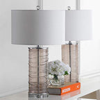 JONATHAN Y 27.5" Smoky Gray Modern Fused Glass Table Lamp Set of 2 for Bedroom Living Room, Coastal Nightstand Bedside Lamp with White Linen Shade, LED Bulbs Included (JYL4016C-SET2) - color: Smoky Gray