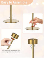 NUPTIO Hurricane Candle Holder for Centerpiece: Set of 6 Gold Taper Candle Holders Bulk - Tall Brass Candlestick Holders with Cylinder Shape Cover for Dinner Table Christmas Decor - size: 6 pcs